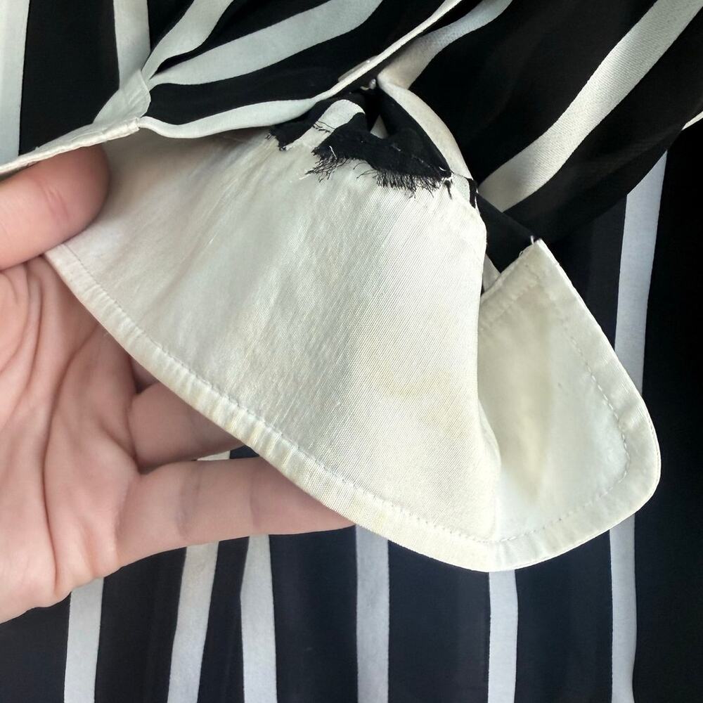 RALPH LAUREN vintage black white striped 100% silk button down shirt top blouse - Picture 8 of 13